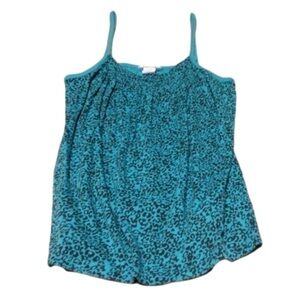 Lilu teal black cheetah leopard animal print smocked cami medium